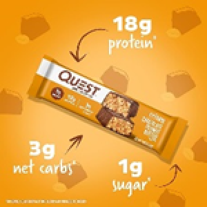 Quest Nutrition Crispy Chocolate Peanut Butter Hero Protein Bar, 18g Protein, 1g Sugar, 3g Net Carb, Gluten Free Protein Snack, Keto Friendly