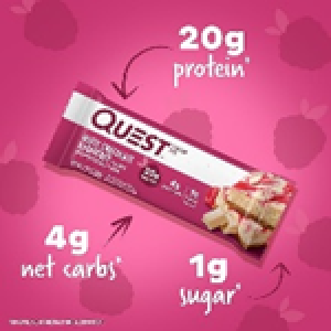 Quest Nutrition White Chocolate Raspberry Protein Bars, 20g Protein, 1g Sugar, 5g Net Carb, Gluten Free, Keto Friendly