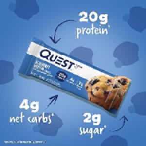 Quest Nutrition Blueberry Muffin Protein Bars, 20g Protein, 2g Sugar, 5g Net Carb, Gluten Free, Keto Friendly,