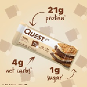 Quest Nutrition S’mores Protein Bars, 21g Protein, 1g Sugar, 4g Net Carb, Gluten Free, Keto Friendl