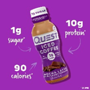 Quest Nutrition Iced Coffee, Mocha Latte, 1g of Sugar, 10g of Protein, 90 calories, 200mg of caffeine