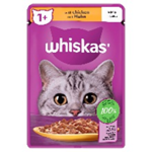 WHISKAS 1+ CAT FOOD POUCH CHICKEN JELLY 08/01/27 85GM