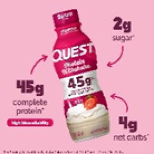 Quest Nutrition Strawberry Protein Shake, 45g Protein, 2g Sugar, 4g Net Carbs, Ready to Drink, Gluten Free, 4 Count